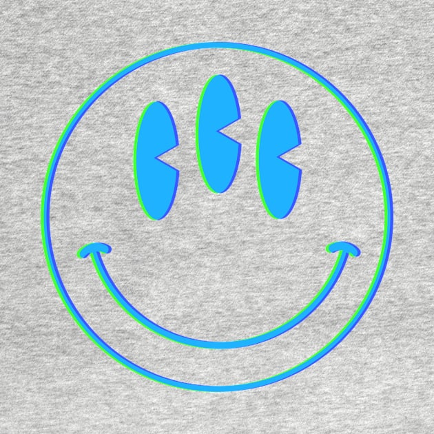 Trippy 90s acid house three eyed glitch smiley face by shannlp